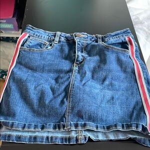 Denim Skirt with Red and White Stripes